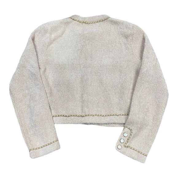 Anthropologie Endless Rose Sz L Chenille Cream Gold Chain Pearl Button Cardigan - Picture 4 of 7